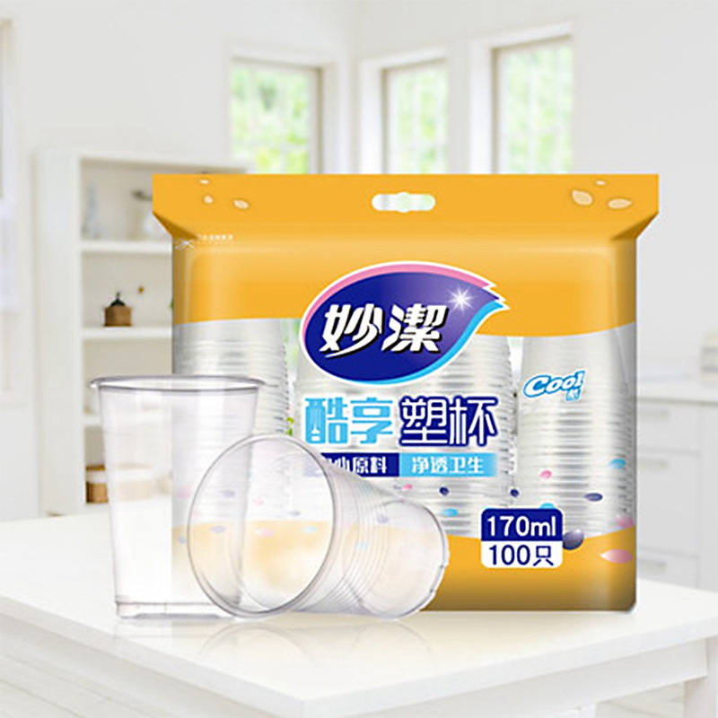 妙洁塑料杯一次性杯子 170毫升100只(1包100只)