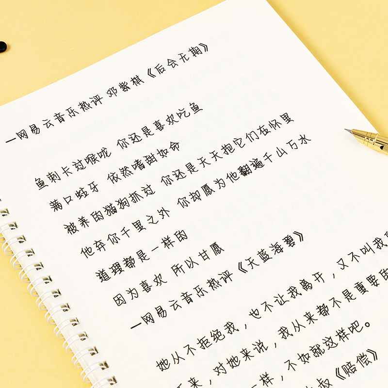 网易云音乐热评手写楷体手写中学生女生字体漂亮练字楷书钢笔硬笔书法练字本临摹神器写字帖奶酪陷阱练字行楷鲸落体撒野归野体 情