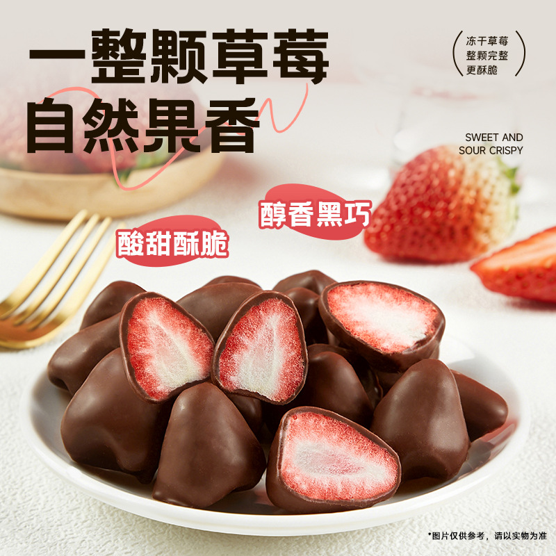 [共20包]黑巧克力夹心草莓30g*2盒 整粒冻干礼盒装办公室解馋小零食送女生礼物糖果牛奶健身小零食品舒缓情绪补充能量高清大图