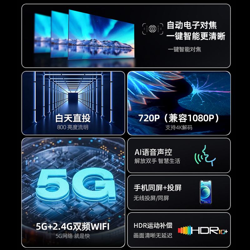 爱国者H21 投影仪白色 家用 卧室超高清投影机 AI智能语音 电动对焦 5G双频WiFi海思芯片 无线同屏投屏