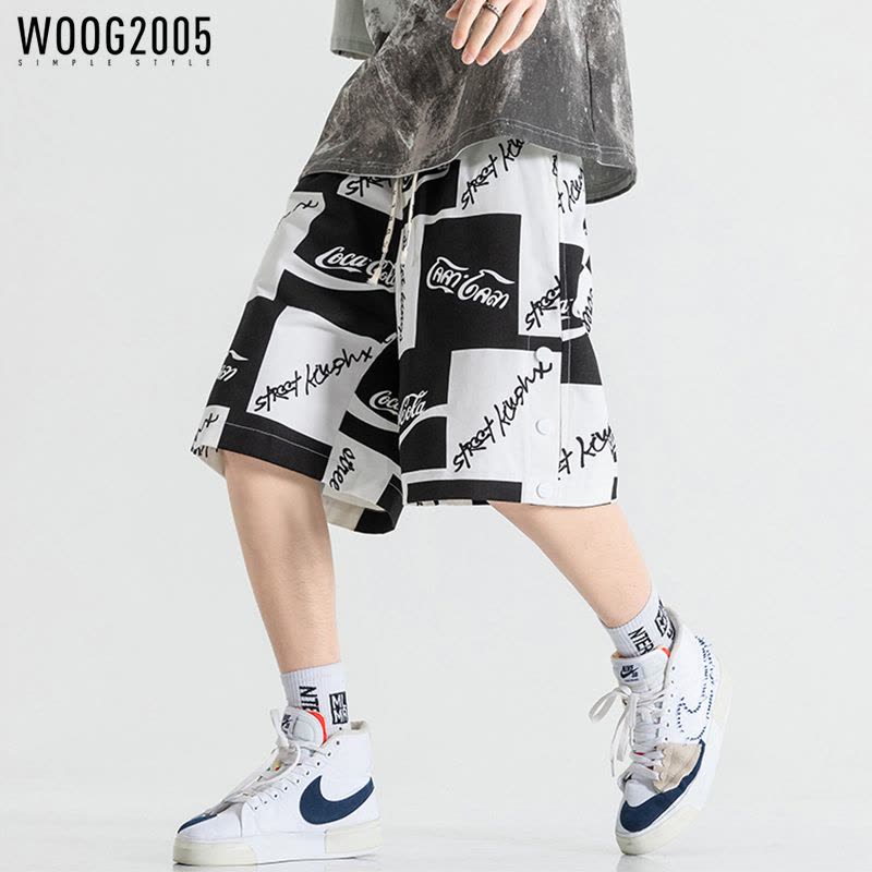 WOOG2005 夏季休闲裤男潮流大码宽松篮球裤款字母印花裤子图片