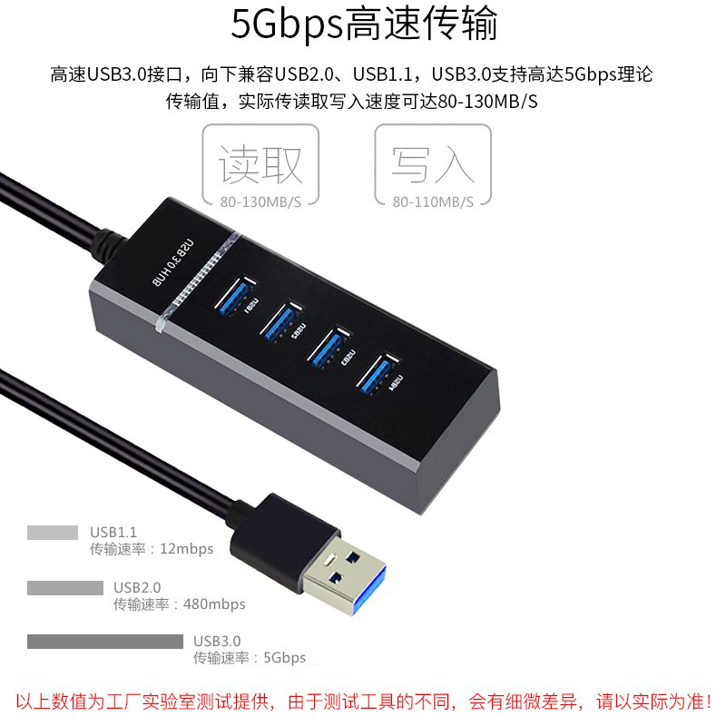 USB3.0分线器 高速4口HUB 多接口扩展转换器