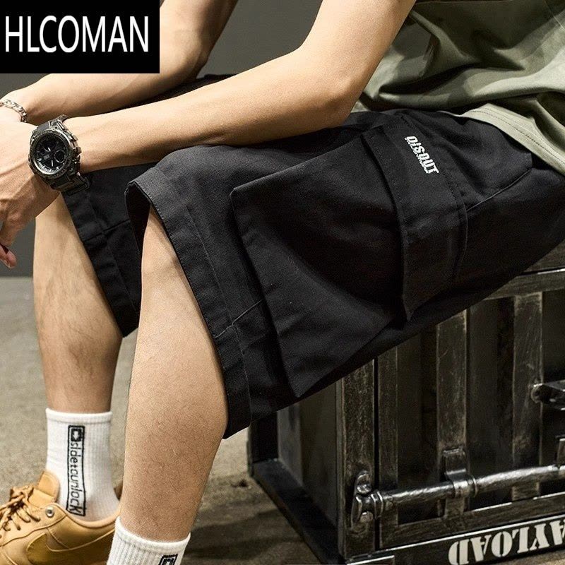 HLCOMAN工装短裤男生日系复古军绿色潮流直筒中裤机能五分裤夏季图片