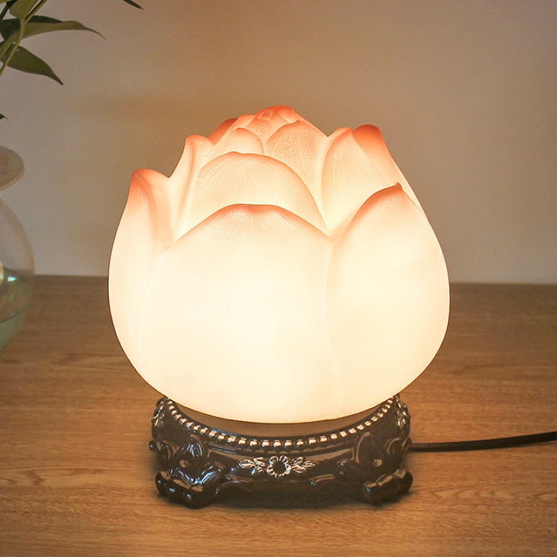 现代中式荷花台灯闪电客艺术卧室床头灯创意时尚莲花儿童书房客厅台灯