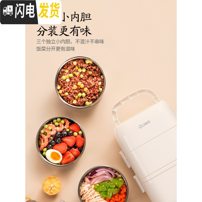 三维工匠电热饭盒上班族三层可插电加热保温饭盒迷你多功能1-2-3人 白色(双层)