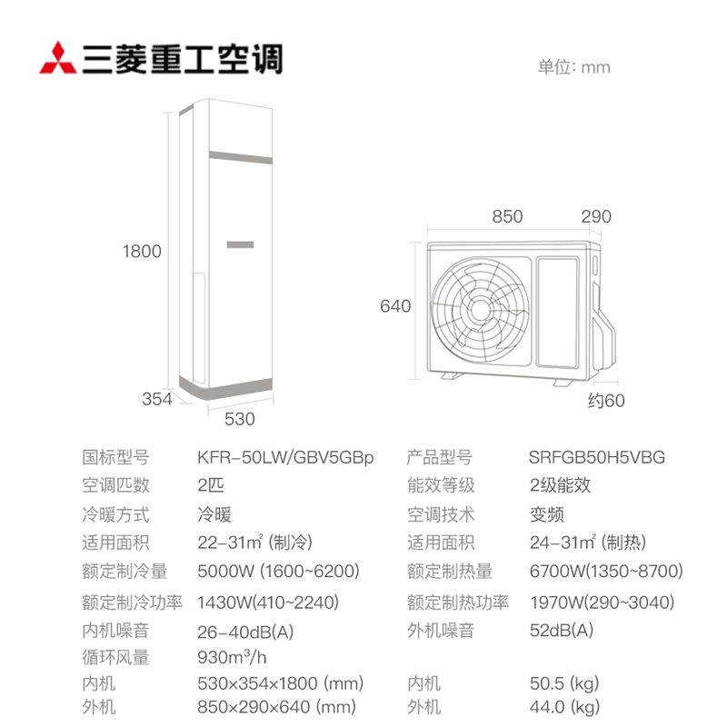 三菱重工空调柜机2匹 原装进口压缩机新2级能效全直流变频5s清净流客厅家用冷暖立式柜式KFR-50LW/GBV5WBp高清大图