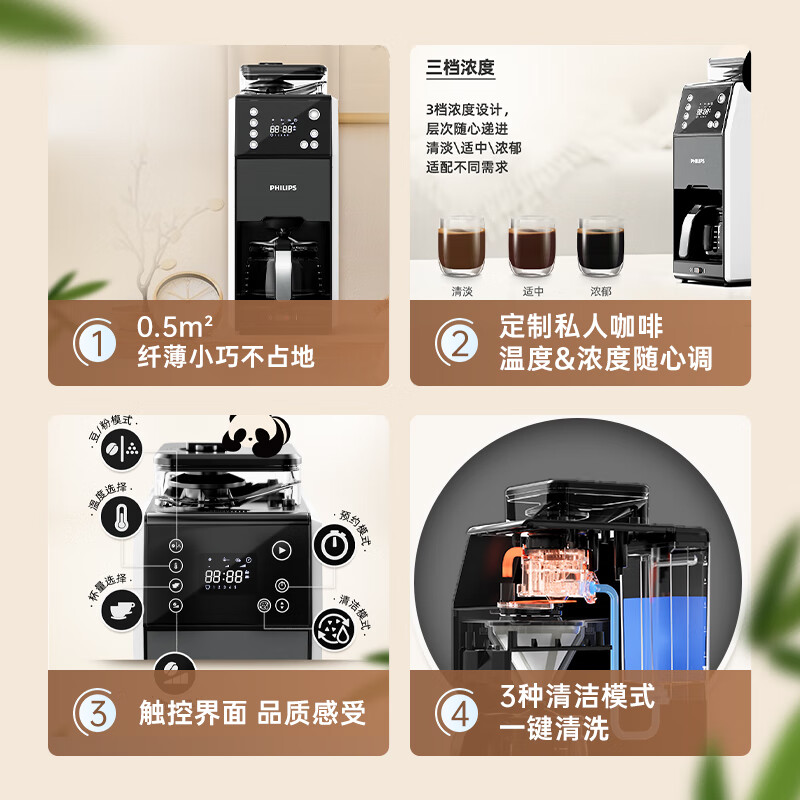 飞利浦 家用全自动清洗3档研磨一体美式咖啡机 HD7901/10(可定制LOGO)高清大图