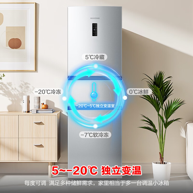 容声273L三开门小冰箱小型家用超薄风冷无霜一级能效变频小户型租房BCD-273E20RNLAJ国家补贴高清大图