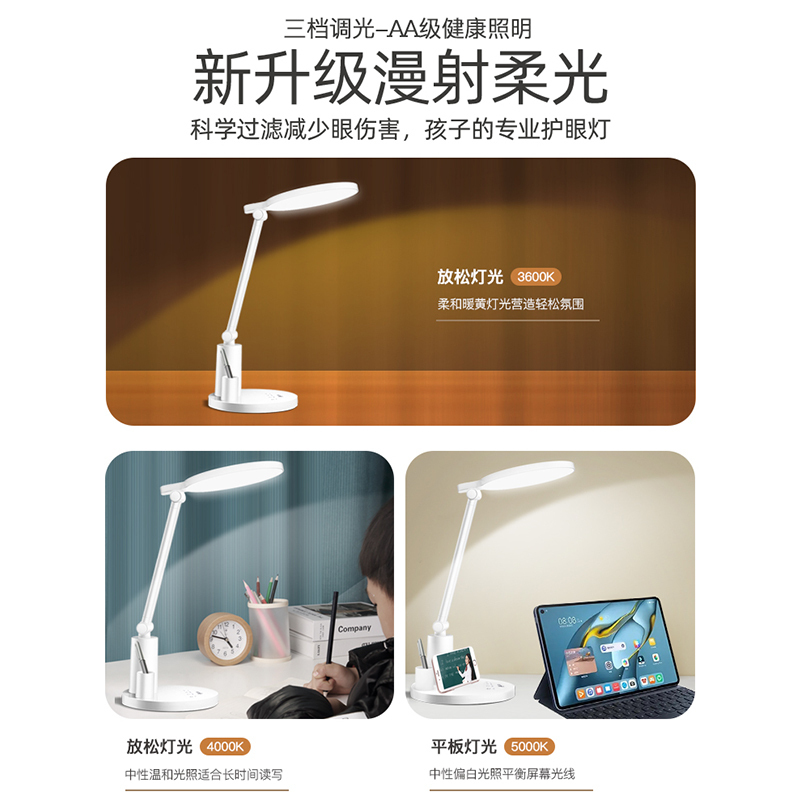 志高台灯学习专用护眼书桌小学生宿舍床头充电卧室防近视阅读灯写作业