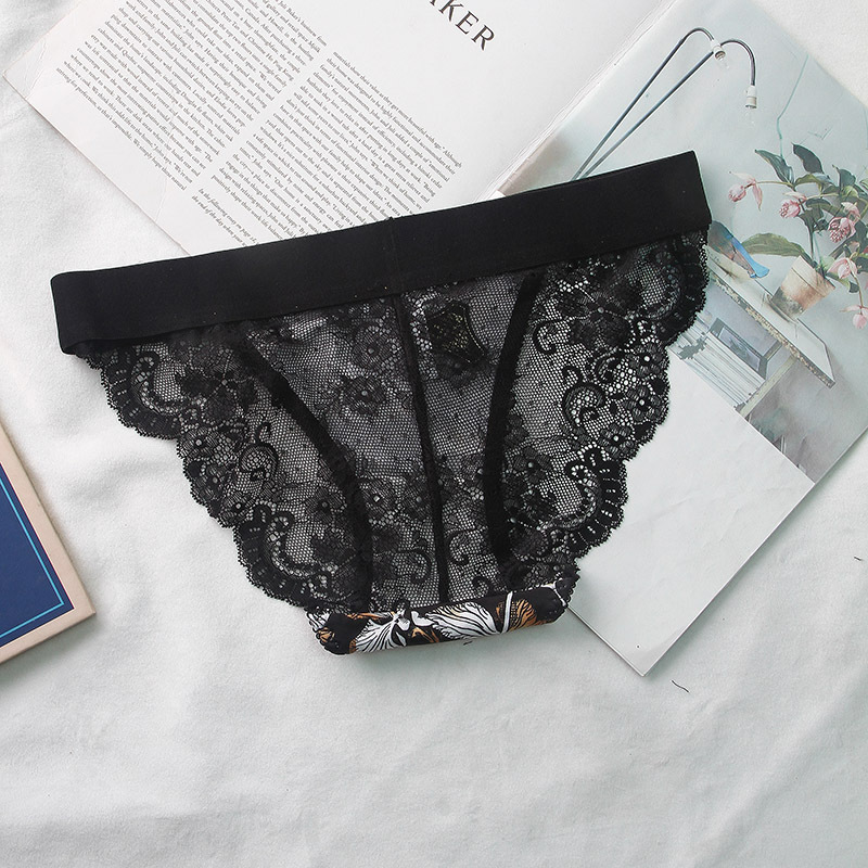 suntek冰丝情趣性感诱惑透明蕾丝情侣内裤女士三角男士四角裤头