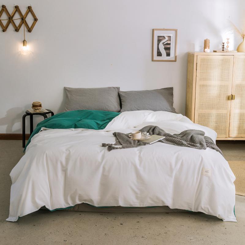 美帮汇简约水洗棉被套单件全棉学生宿舍单双人1.82.0米1.5色全棉被罩高清大图