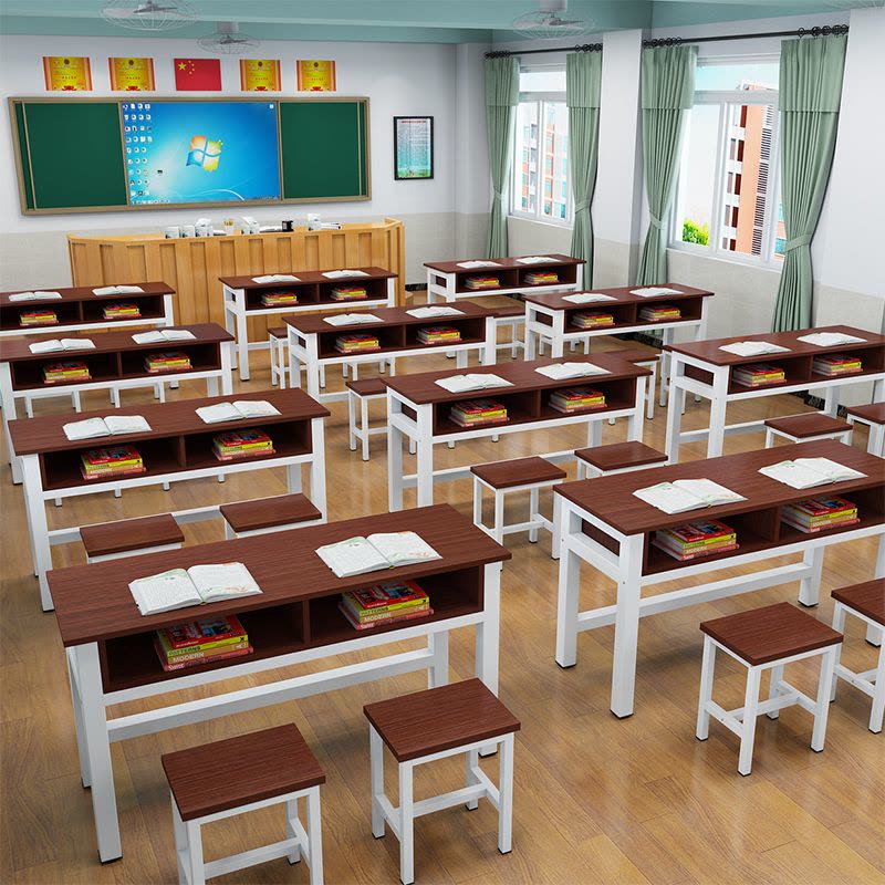 艺可恩儿童小学生双人课桌椅简易学校教室培训桌辅导班补习班写字桌双层图片
