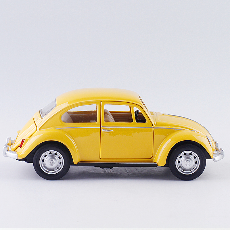 彩珀金属仿真1/28大众经典甲壳虫1967复古小汽车模型声光回力开 黄色