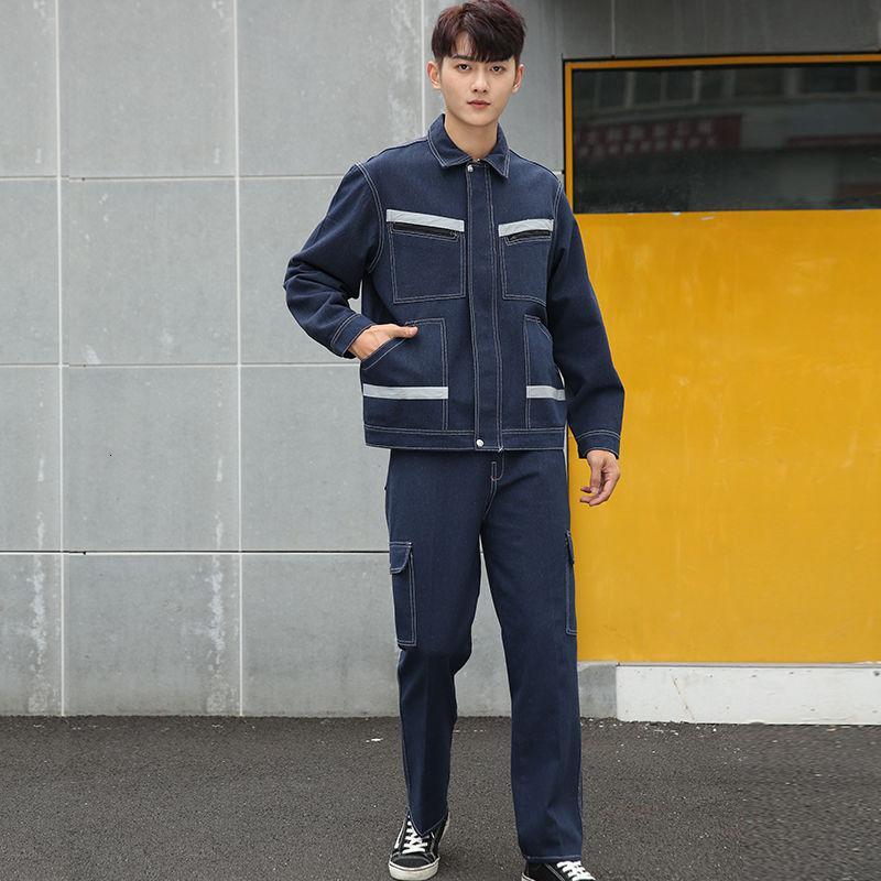 工作服男套装牛仔电焊防烫加厚耐磨大口袋建筑工地耐脏劳保服定制莎丞