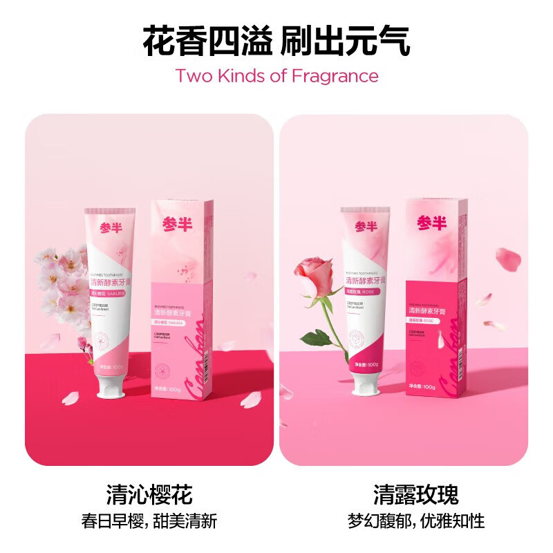 参半清新酵素牙膏-清沁樱花100gKQ-YG-0067高清大图