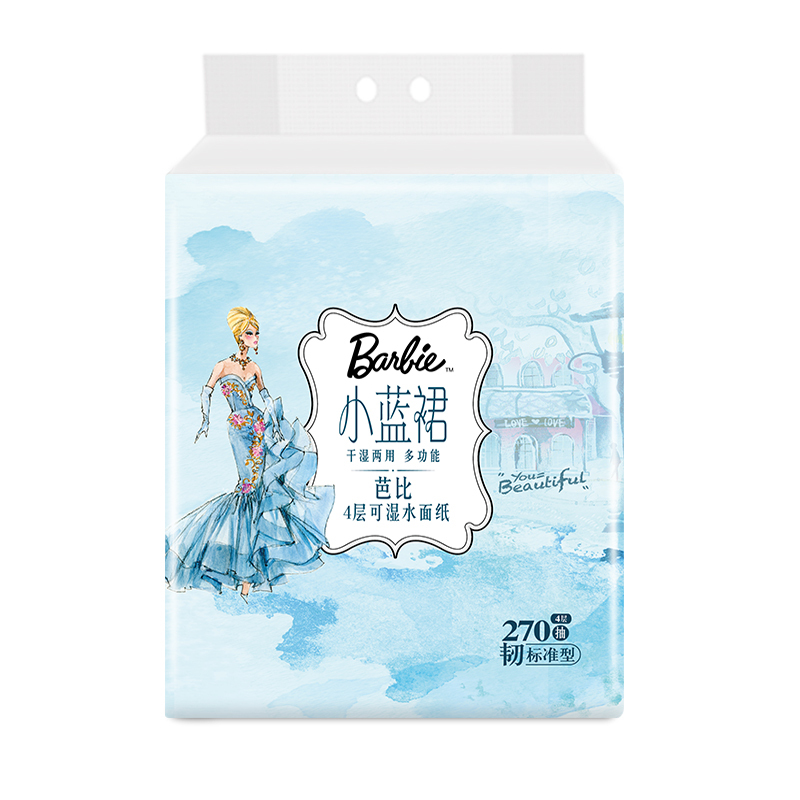 芭比(Barbie) 抽纸4层90抽3包加厚干湿两用卫生纸巾餐巾纸
