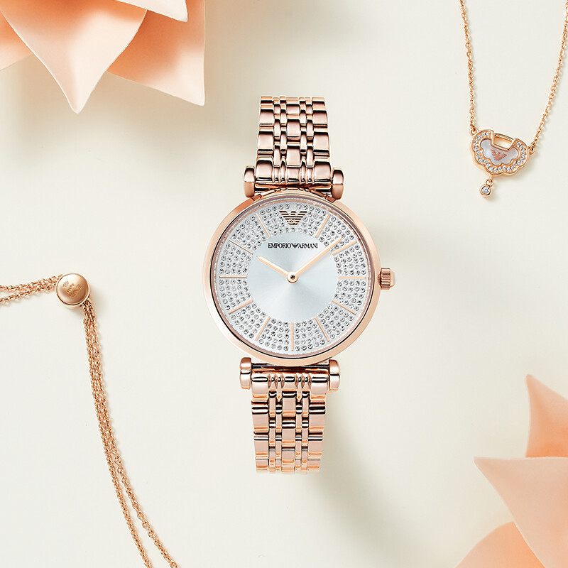 安普里奥阿玛尼emporioarmani手表女满天星系列钢带石英时尚镶钻女士