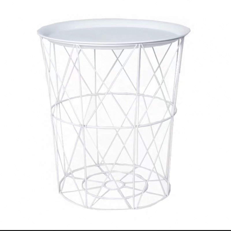 家柏饰(CORATED)ins北欧网红铁艺收纳篓脏衣篓客厅小茶几床头柜储物框茶几脏衣篮 白色白盖大号直径41高45
