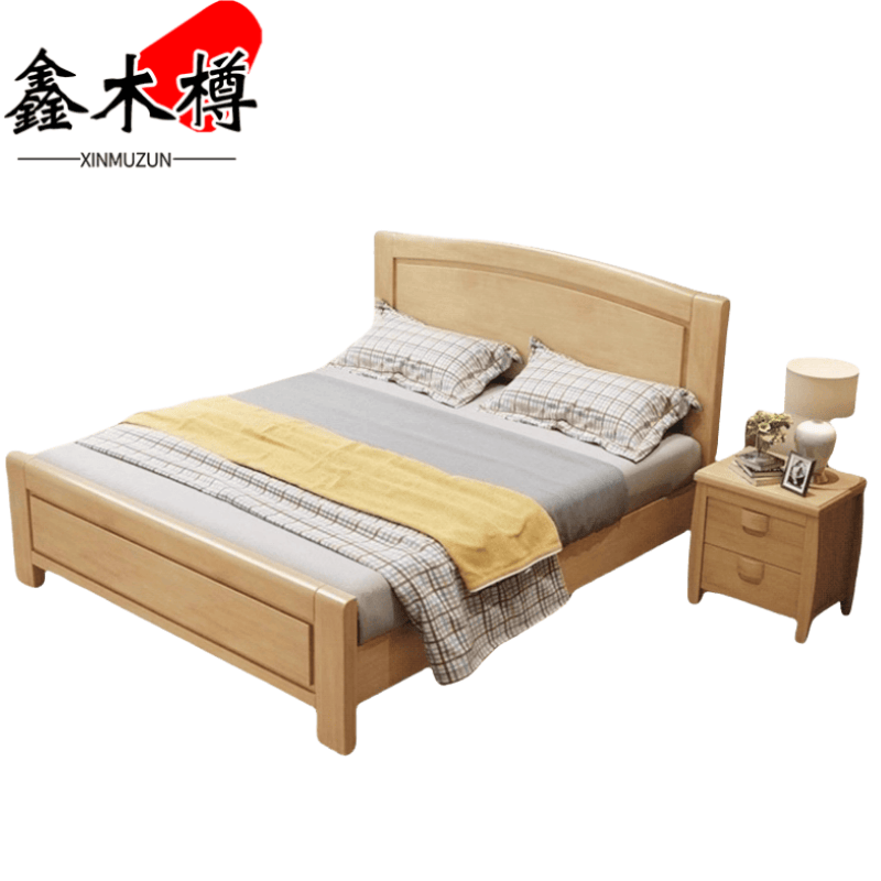 鑫木樽实木床+床头柜120*200*103cm套高清大图