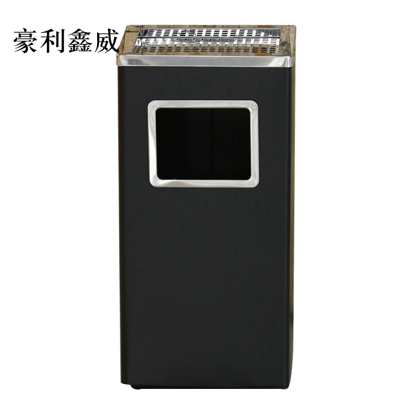 豪利鑫威不锈钢垃圾桶烟蒂柱灭烟桶带烟灰缸室外电梯口立式丽格长方形黑色