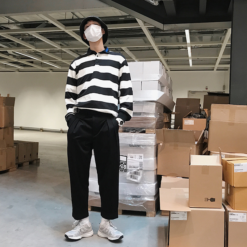 夏季年轻港风直筒男式休闲裤子工装裤韩版纯色九分裤男宽松潮男裤