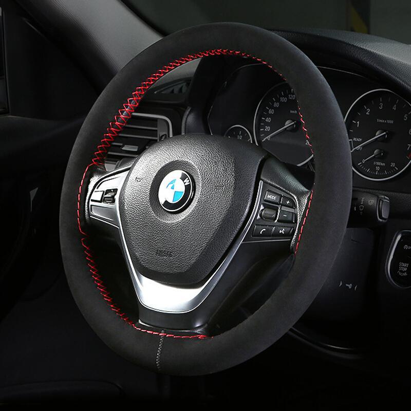 新款反毛皮手缝方向盘套吸汗四季通用磨砂翻毛麂皮绒汽车把套