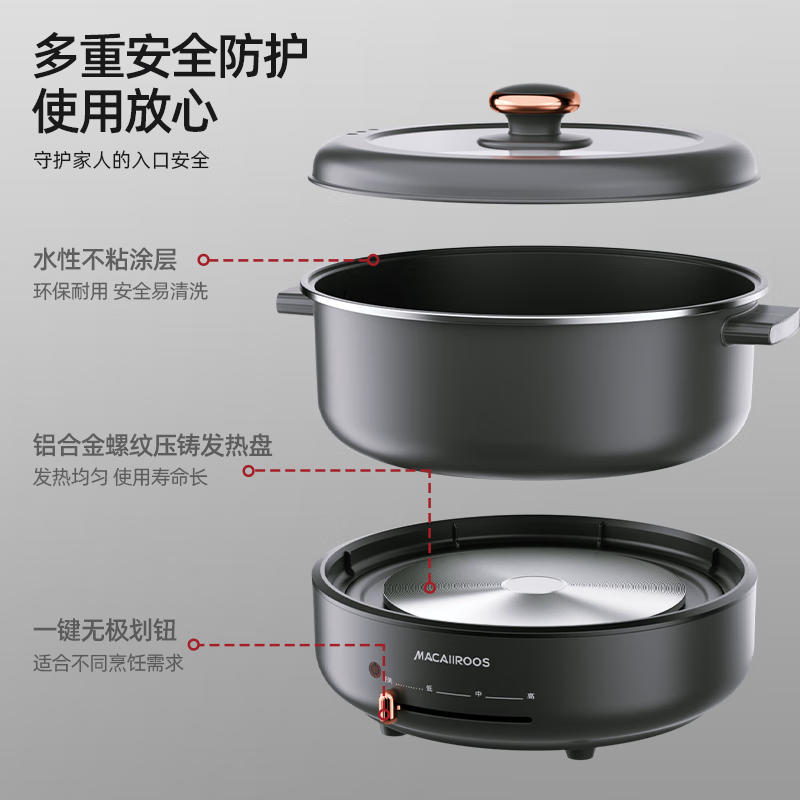 迈卡罗 多功能分体电火锅MC-HG532(单位:个)黑高清大图