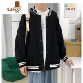 YANXU棒球服男复古高街美式薄款外套宽松初高中学生夹克百搭男X 2XL D169薄款外套黑色纯色