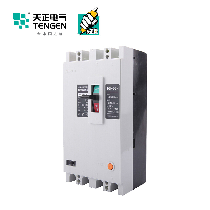 天正电气DZ20L-250 15KA热磁式250A 3P+N手动固定式380V 01020020225塑壳漏电保护断路器