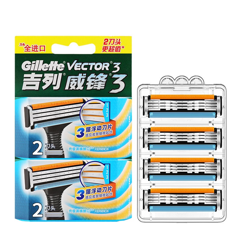 吉列威锋3剃须刀头 3层刮胡刀片 4片装/无刀架高清大图