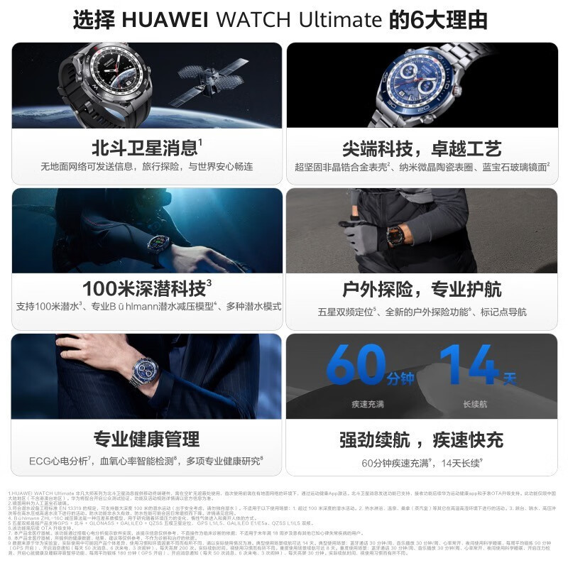 华为手表WATCH Ultimate非凡大师动潜水智能手表 百米深潜户外探险双向北斗卫星消息AX智能