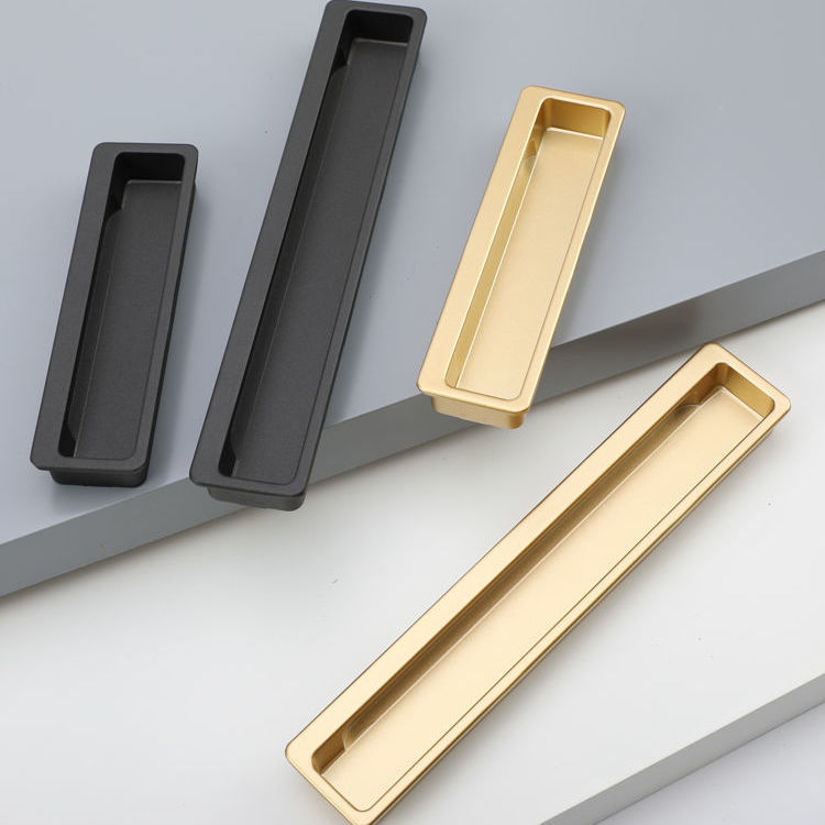 暗装抽屉柜门拉手黑色隐形内嵌入式开槽把手移门衣柜推拉门暗拉手