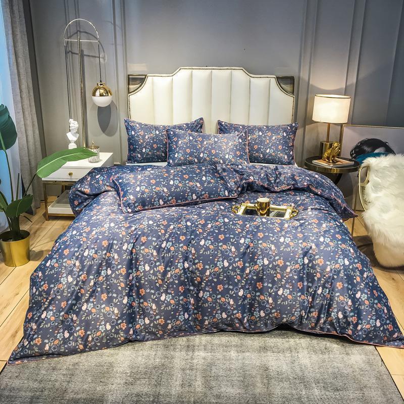 家柏饰(CORATED)冰丝四件套床单被套简约真丝绸缎欧式丝滑天丝款床上用品 天丝绸四件套-素锦-蓝 2.0m床【床单款四件套】【适合220*240cm被芯】