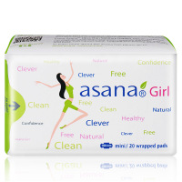 阿莎娜asana 加拿大原装进口超薄护翼棉面迷你卫生巾姨妈巾180mm 20P 日用夜用均可
