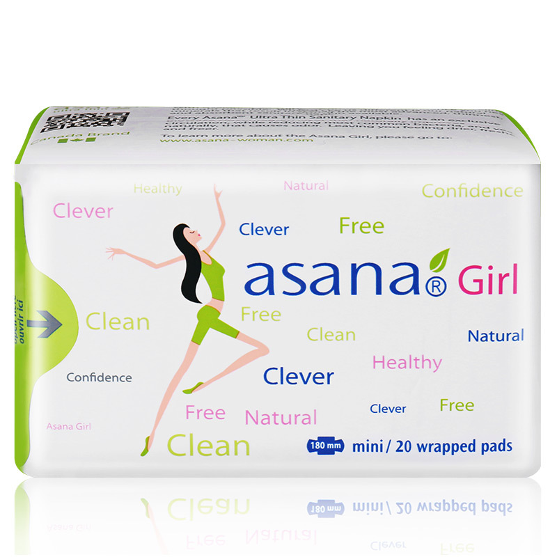 阿莎娜asana 加拿大原装进口超薄护翼棉面迷你卫生巾姨妈巾180mm 20P 日用夜用均可
