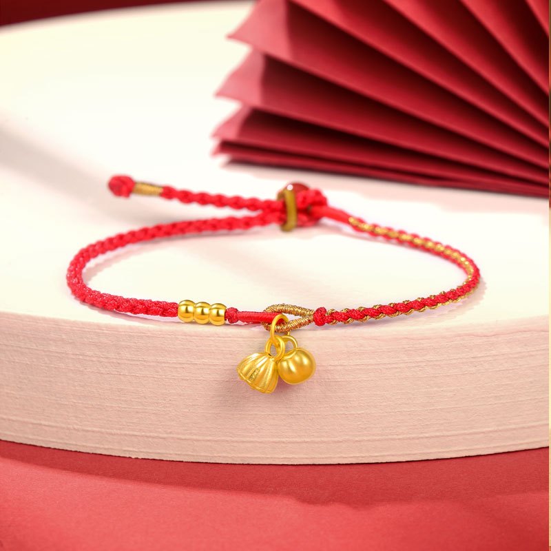 letrange足金手链好柿莲莲柿子莲蓬本命年红绳手串黄金转运珠3d硬金