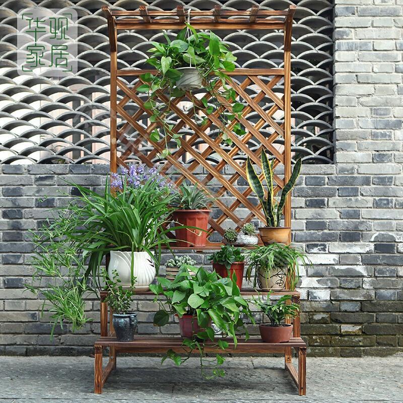 实用户外防腐木花架阳台挂式木头置物架落地式实木花架子多层室外庭院