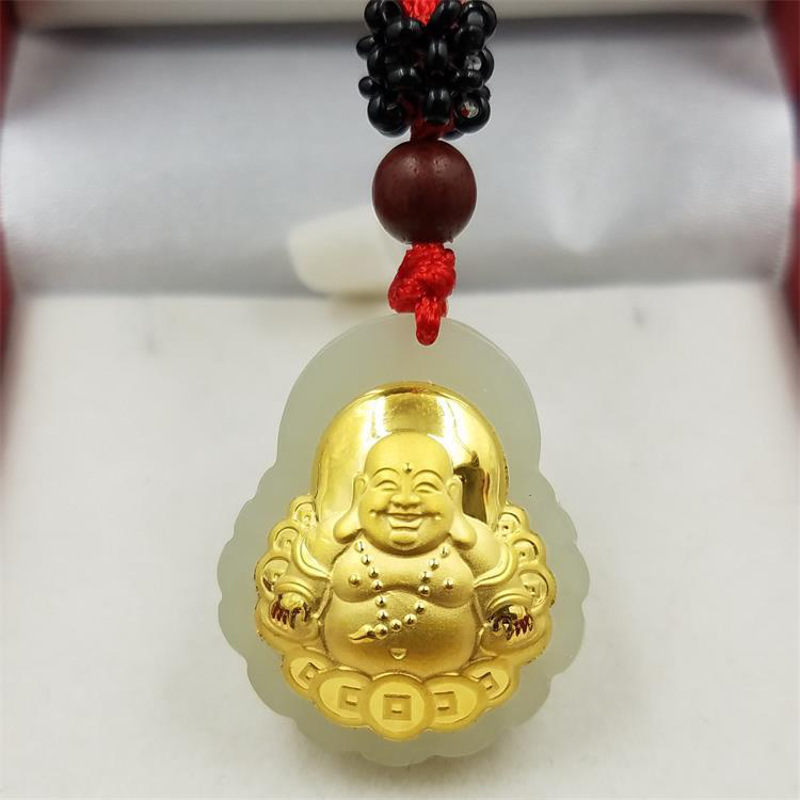 金镶玉项链4D和田玉镶金本命佛坠 女款围钱佛挂件PTJWX5051送女朋友七夕情人节礼物