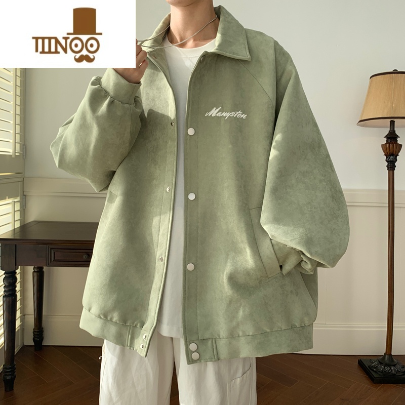 YANXU牛油果绿翻领外套男情侣感痞帅潮流潮牌美式复古港风chic高清大图