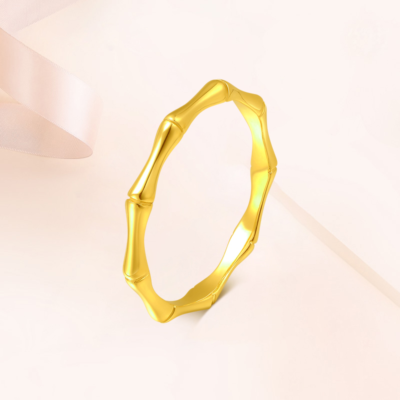 新金珠宝黄金竹节戒指步步高升5d硬金指环女戒足金戒指时尚送礼1042