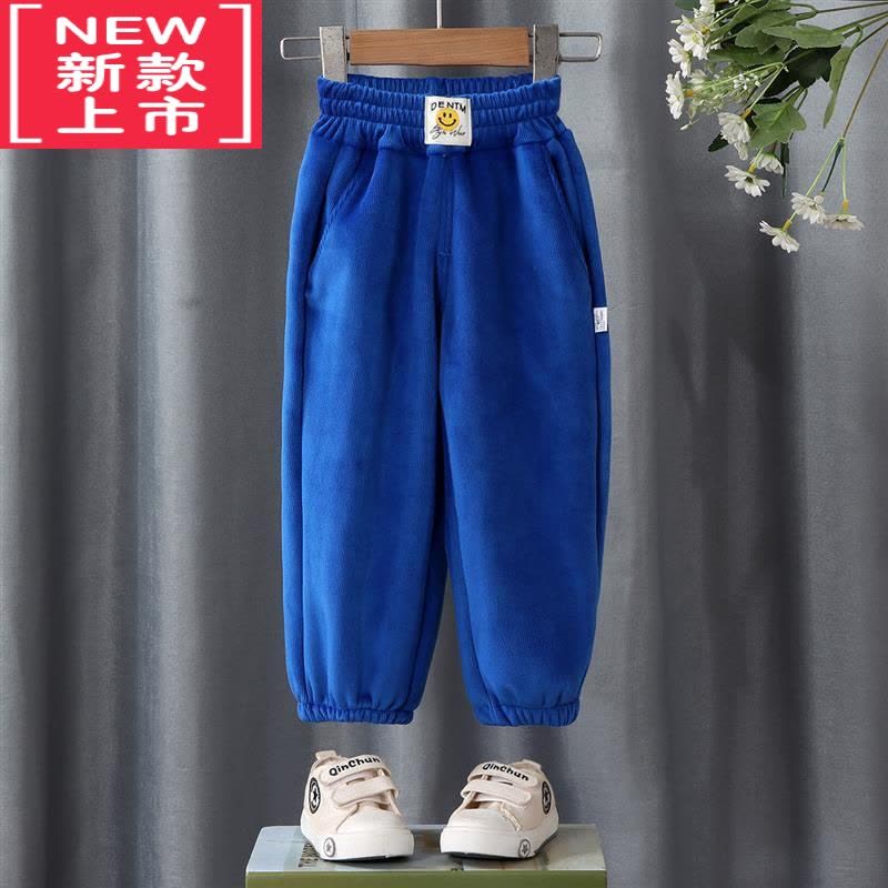 可莉允儿童加绒裤子男童运动裤中大童外穿带兜裤卫裤女童加厚保暖童裤保暖裤图片
