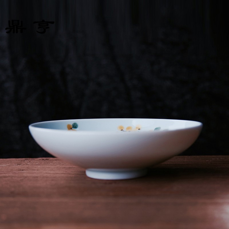 鼎亨手工陶瓷盘子 景德镇手绘釉下彩小清新高脚餐盘 创意果盘中式