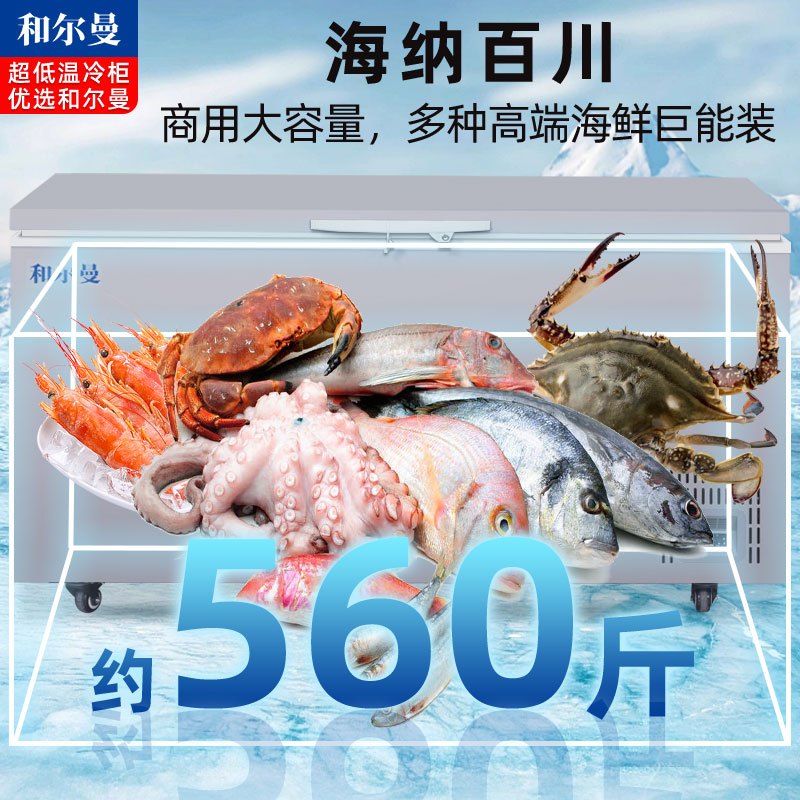 和尔曼 470升零下65度超低温水产冷柜 商用卧式冰柜 -65℃海鲜餐厅日料店金枪鱼商用水产保存箱DW-65W470B
