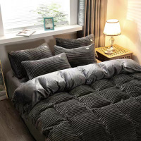 床上四件套绒保暖珊瑚绒床单被套水晶法兰绒加绒4件套冬源头工厂 1.8m床【床单款四件套】适合200*230cm被子 黑色