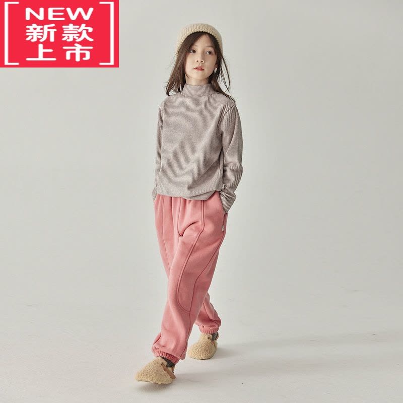 可莉允22秋冬儿童拉绒运动裤男女童加厚保暖柔软卫裤简约慵懒束脚裤保暖裤图片
