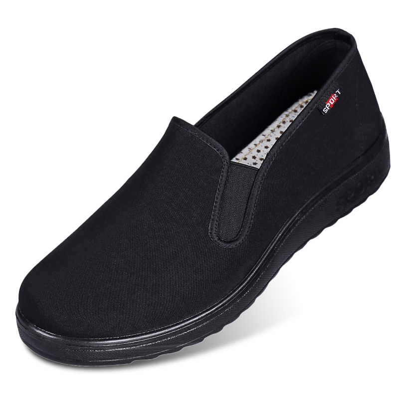 老北京布鞋男士春秋季酒店服务员工作鞋纯黑色圆头软底特价男单鞋休闲