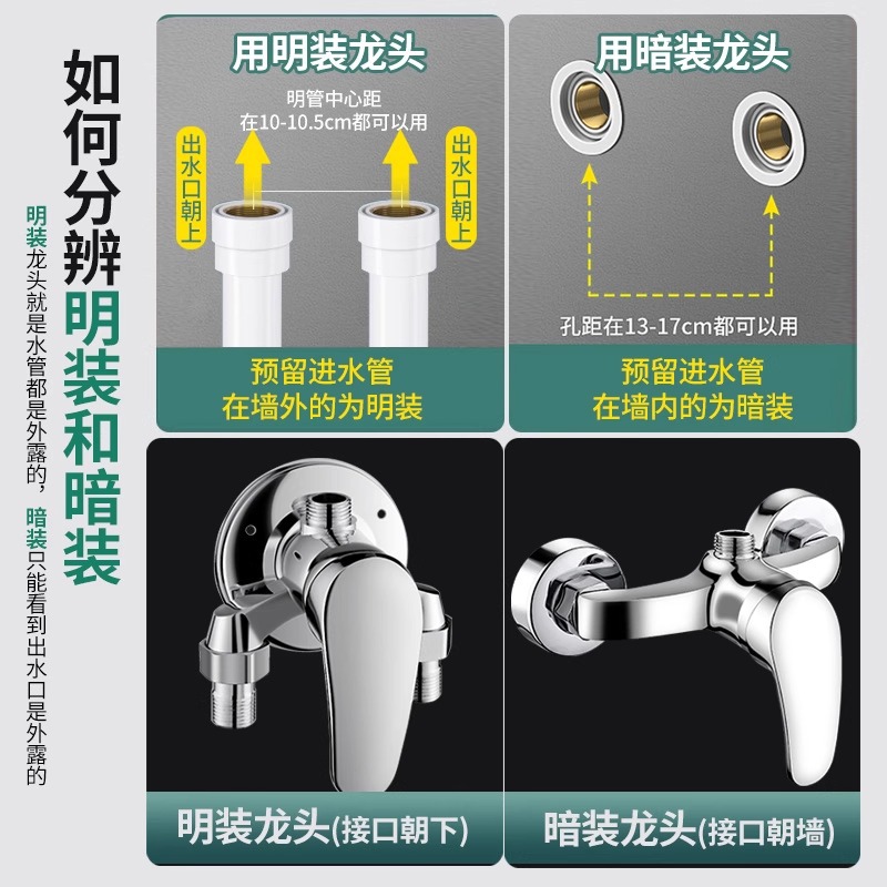 泊恩尼 极简卫浴工程花洒套装 [明装款]精铜龙头+不锈钢管+8寸不锈钢圆顶喷高清大图