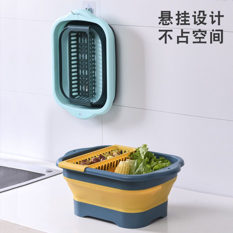 厨房洗菜篮塑料移动水槽带把手沥水架洗菜蓝家用多功能置物洗碗盆 粉色 方形水槽洗菜篮1个