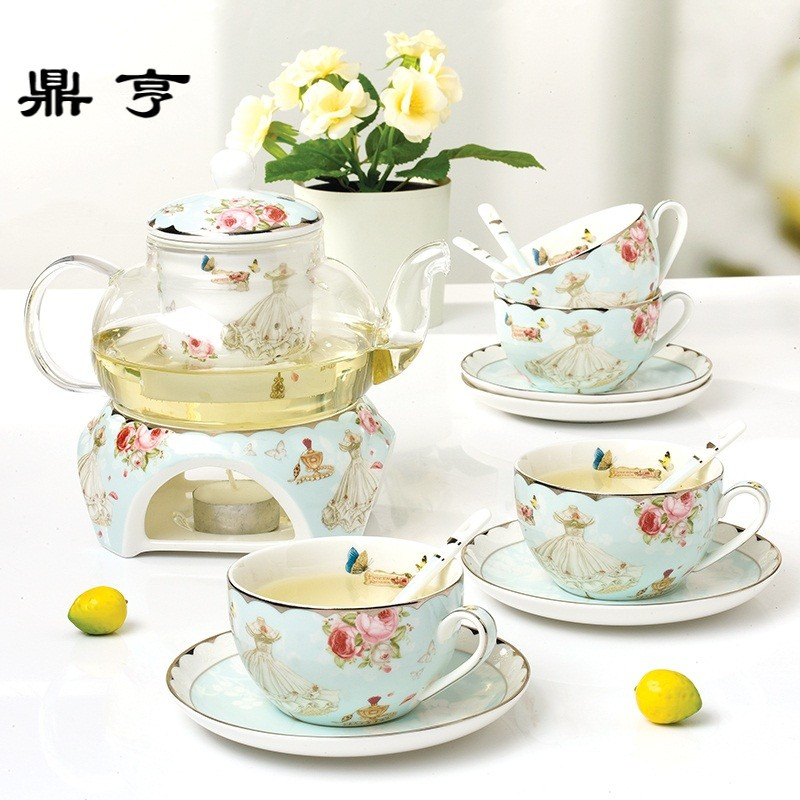 鼎亨创意加热花茶具陶瓷套装田园清新透明耐热玻璃加厚水果花茶壶