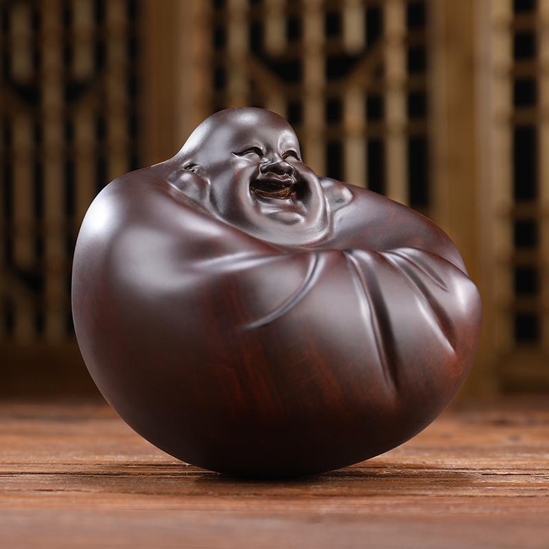 家柏饰(CORATED)木弥勒佛摆件刻工艺品佛像黑檀木摇钱佛把玩家居客厅装饰